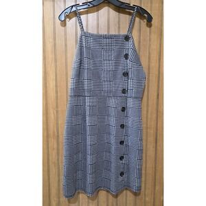 Wild Fable Mini‎ Dress Women Sz L Black White Plaid Print Buttons Stretch